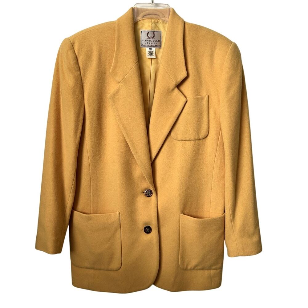 Vintage 90s Alfred Sung Sport Blazer Jacket Women 10 Yellow Wool Cashmere Career